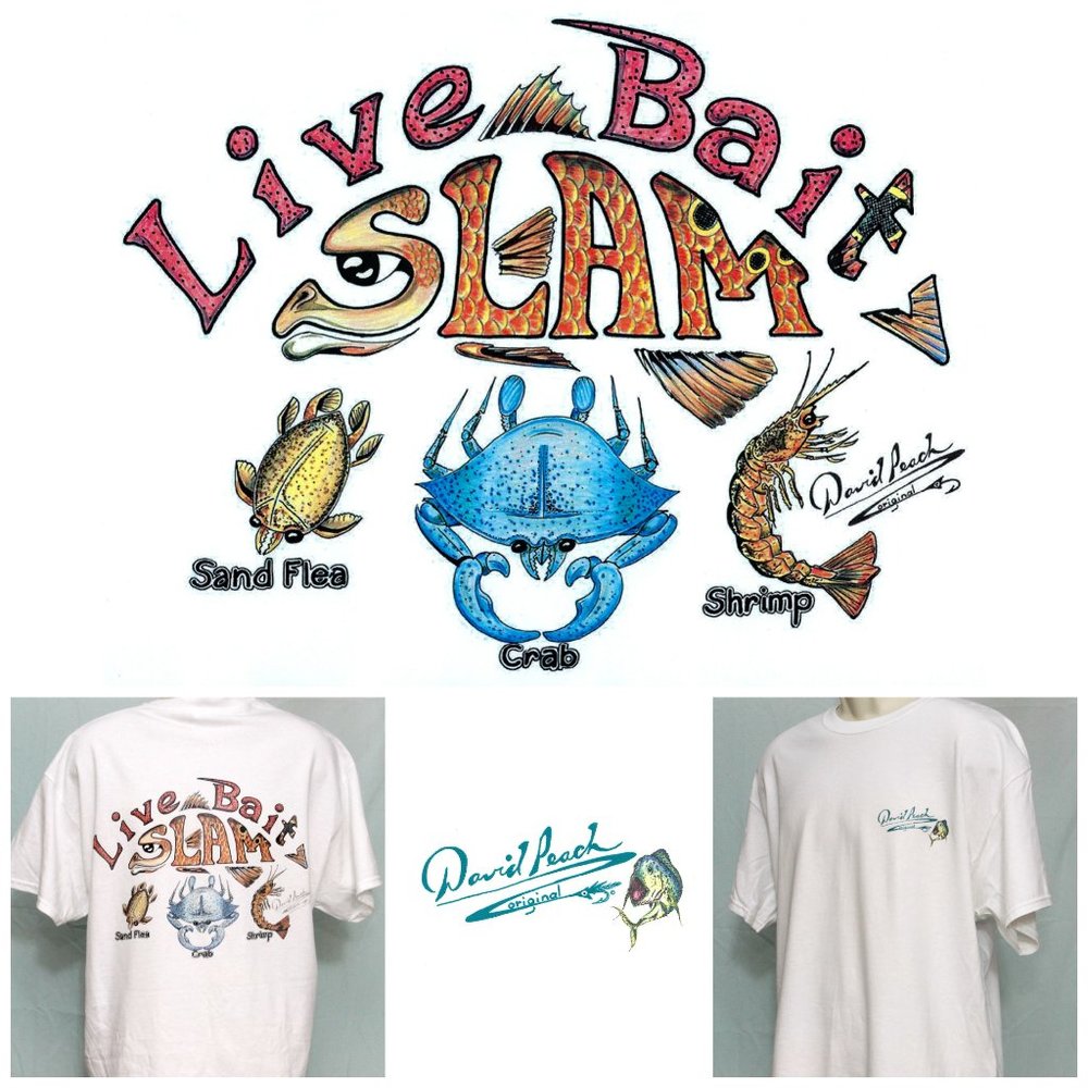 Nautical Beach Fishing T-Shirt Sand Flea Crab Shrimp Live Bait Slam NWOT